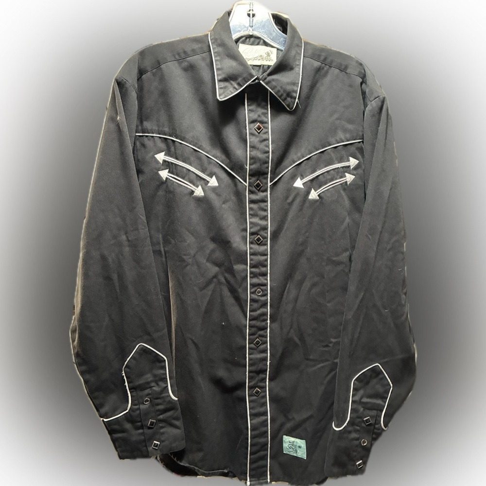 Roper Black Western Button-Down Shirt with White Piping